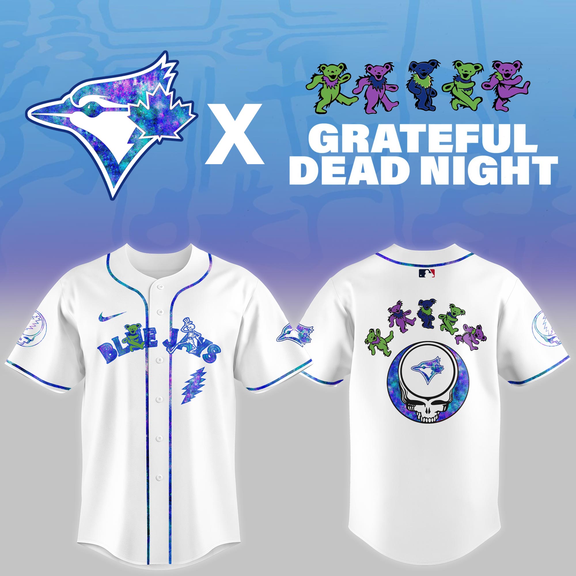 Toronto Blue Jays Mlb X Grateful Dead Theme Night Game Custom Baseball Jersey