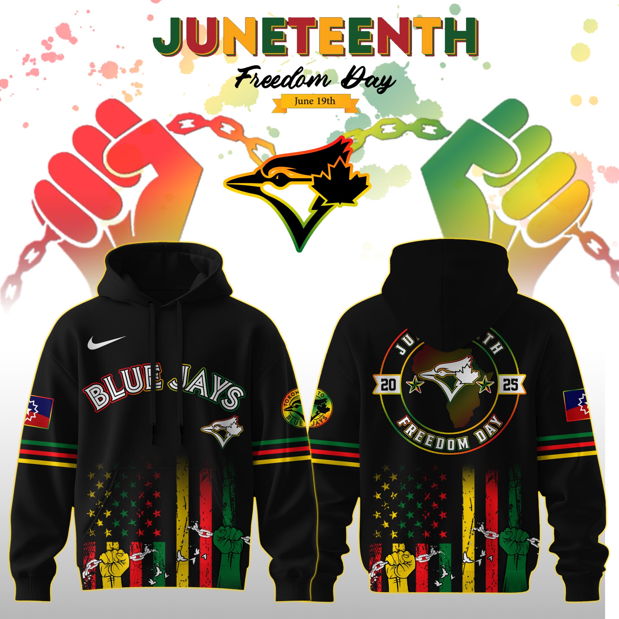 Toronto Blue Jays Mlb X Juneteenth Freedom Day Edition Custom Hoodie 2025