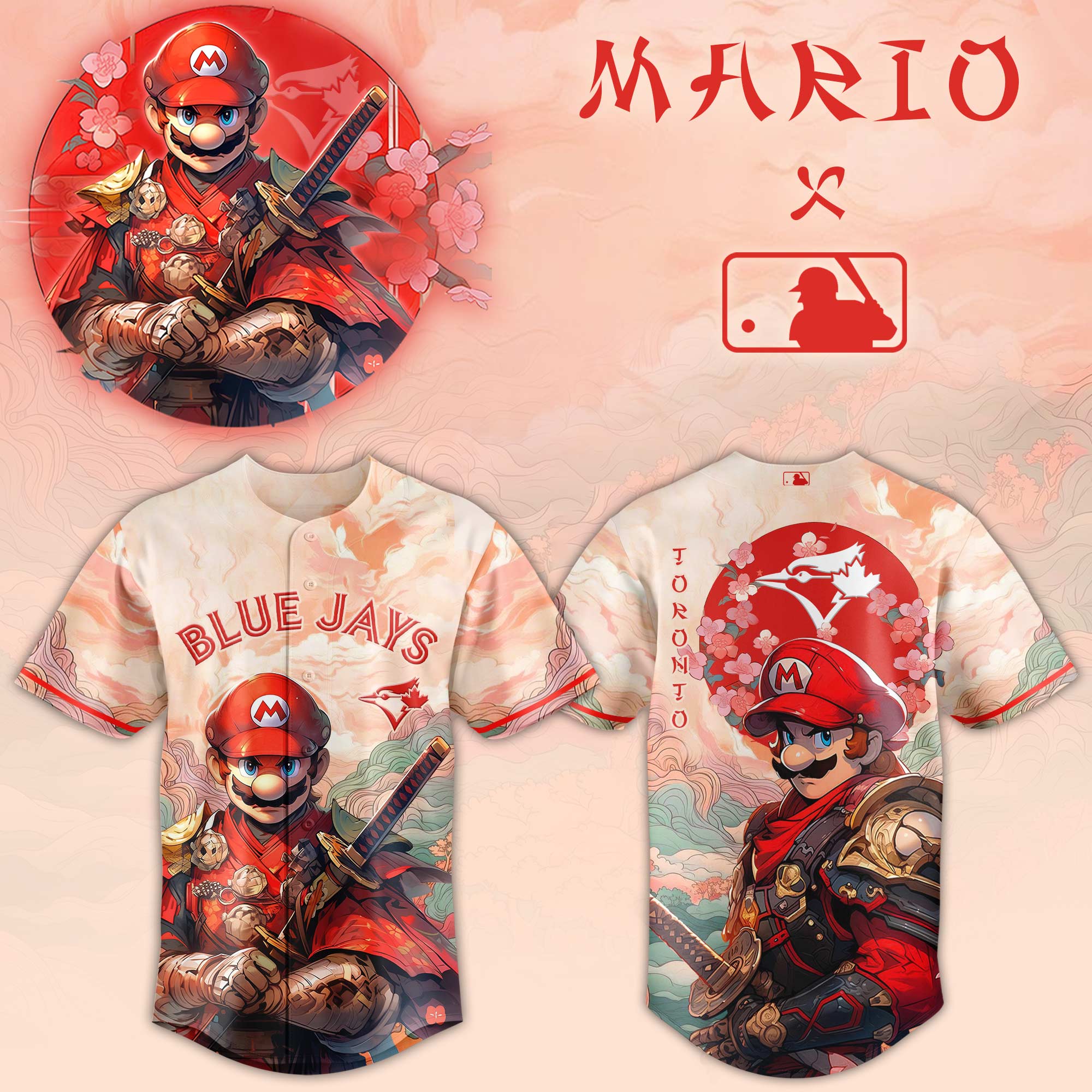 Toronto Blue Jays Mlb X Super Mario Samurai Hero Custom Baseball Jersey