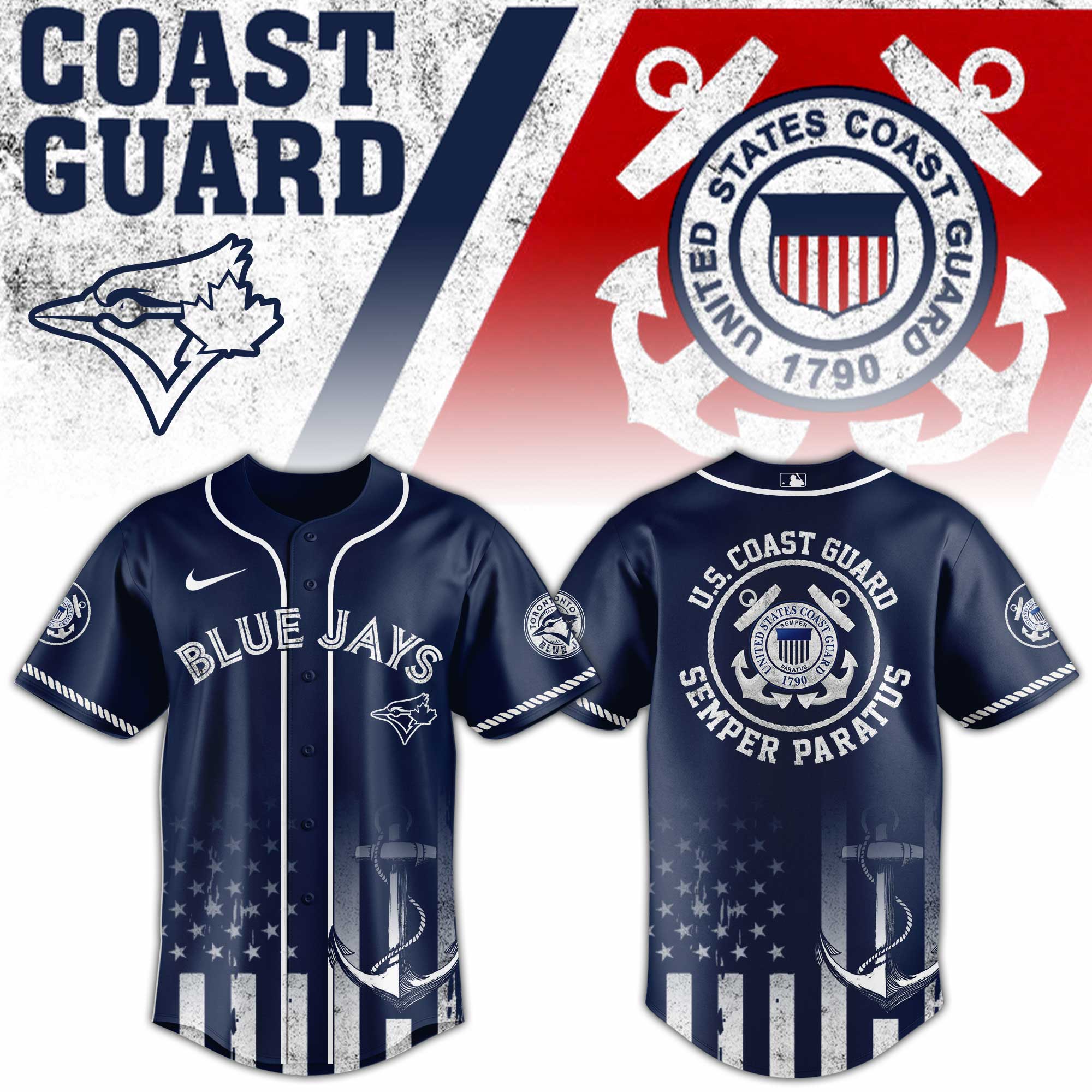 Toronto Blue Jays Mlb X Usa Coast Guard Custom Baseball Jersey