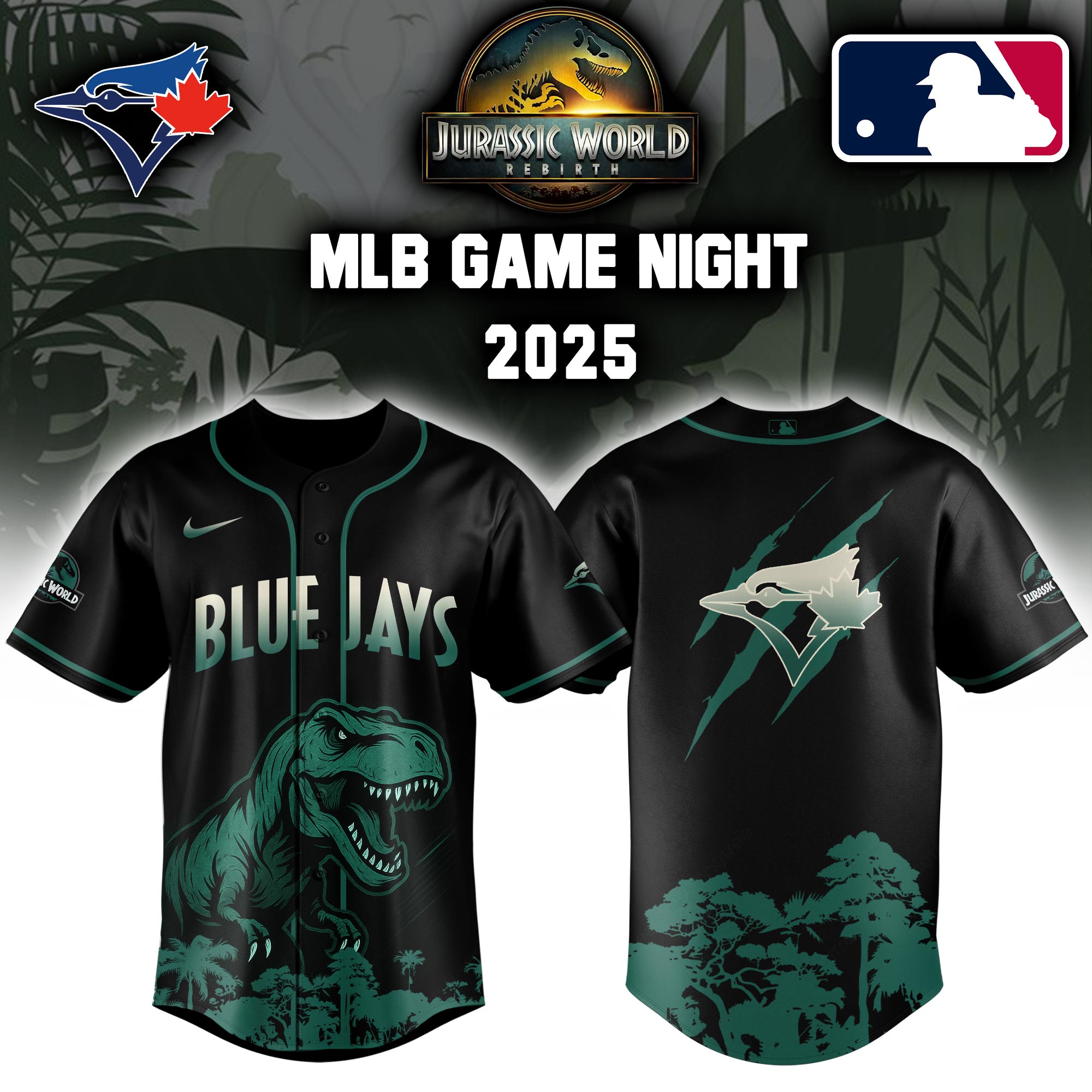 Toronto Blue Jays X Mlb Jurassic World Custom Baseball Jersey
