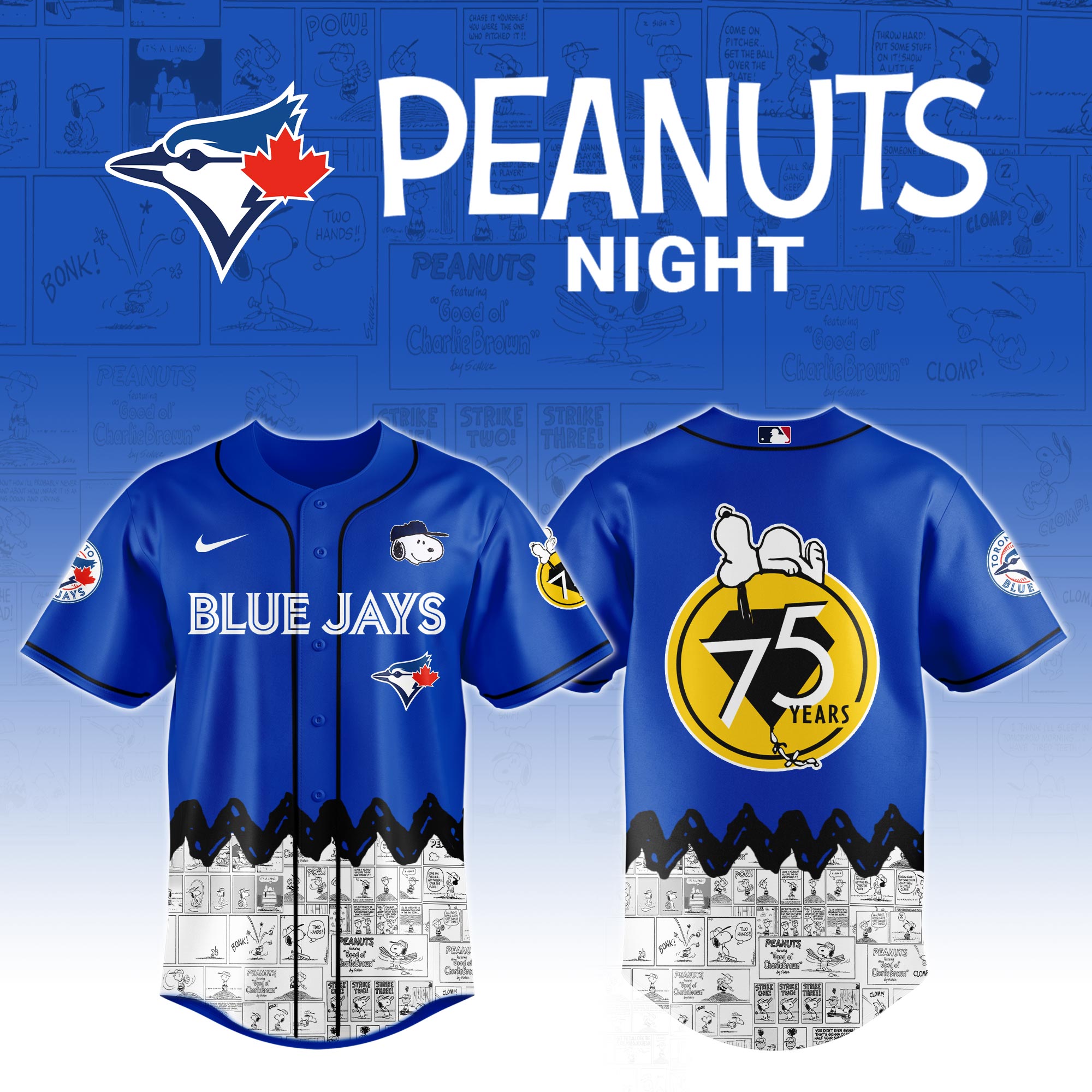 Toronto Blue Jays X Peanuts Night Custom Baseball Jersey 2025