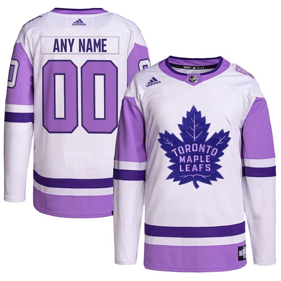 Toronto Maple Leafs Hockey Fights Cancer Primegreen Custom Men Hockey Jersey - White/Purple - JS285 