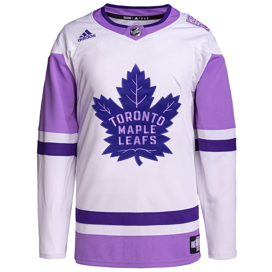 Alternative view of Toronto Maple Leafs Hockey Fights Cancer Primegreen Men Hockey Jersey - White/Purple - JS574 