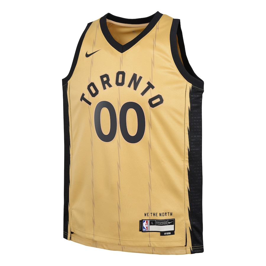 Alternative view of Toronto Raptors 2023/24 City Edition Swingman Custom YOUTH Basketball Jersey - Gold - JS343 