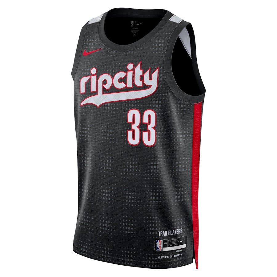 Alternative view of Toumani Camara 33 Portland Trail Blazers Unisex 2024/25 Swingman Player Basketball Jersey - City Edition - Black - JS794 