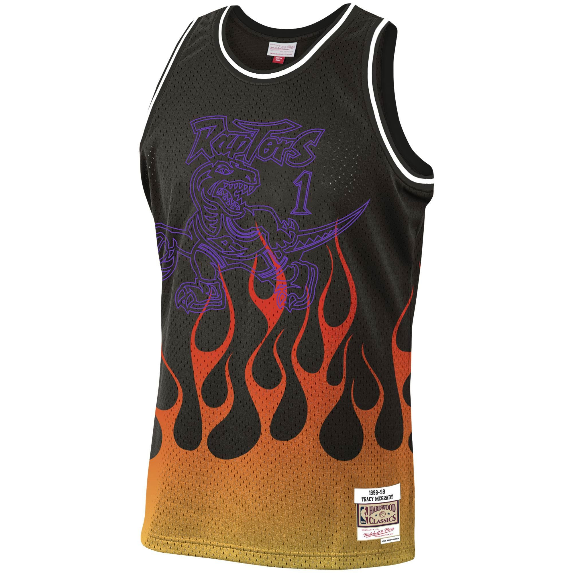 Alternative view of Tracy Mcgrady Toronto Raptors Mitchell & Ness 1998-99 Hardwood Classics Flames Swingman Basketball Jersey – Black - JS415 