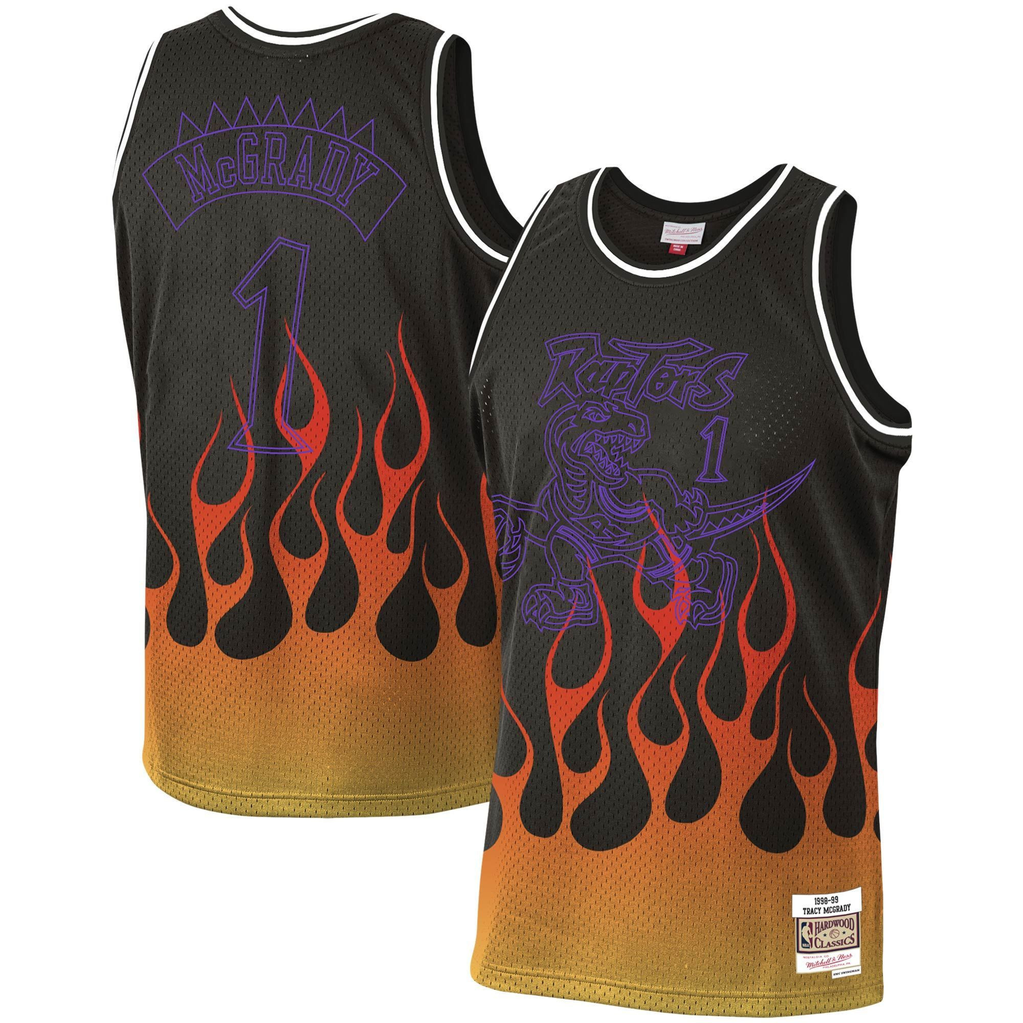 Tracy Mcgrady Toronto Raptors Mitchell & Ness 1998-99 Hardwood Classics Flames Swingman Basketball Jersey – Black - JS415 