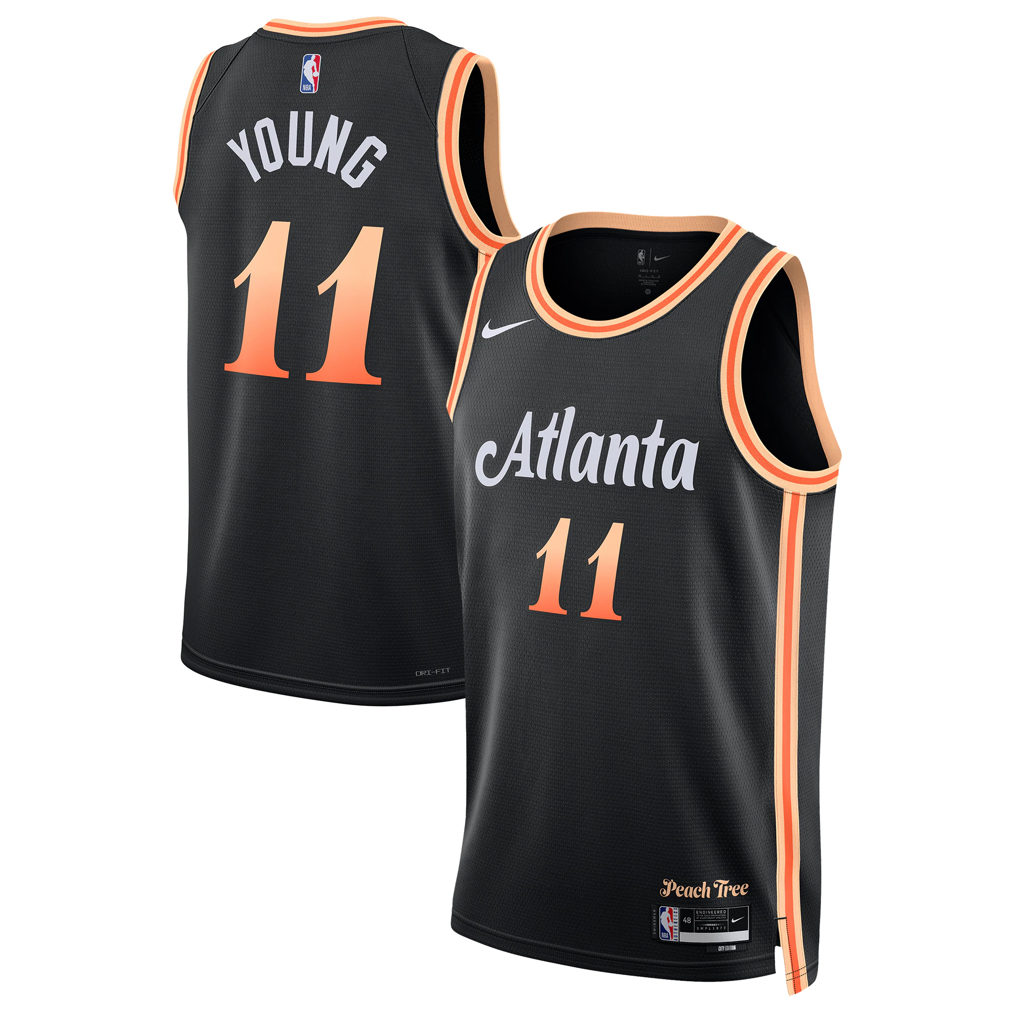 Alternative view of Trae Young Atlanta Hawks Unisex 2022/23 Swingman Basketball Jersey – City Edition – Black