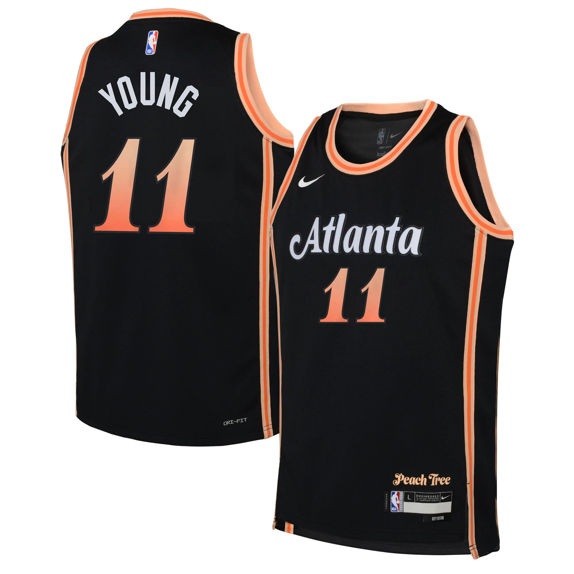 Alternative view of Trae Young Atlanta Hawks Youth 2022/23 Swingman Basketball Jersey - City Edition - Black