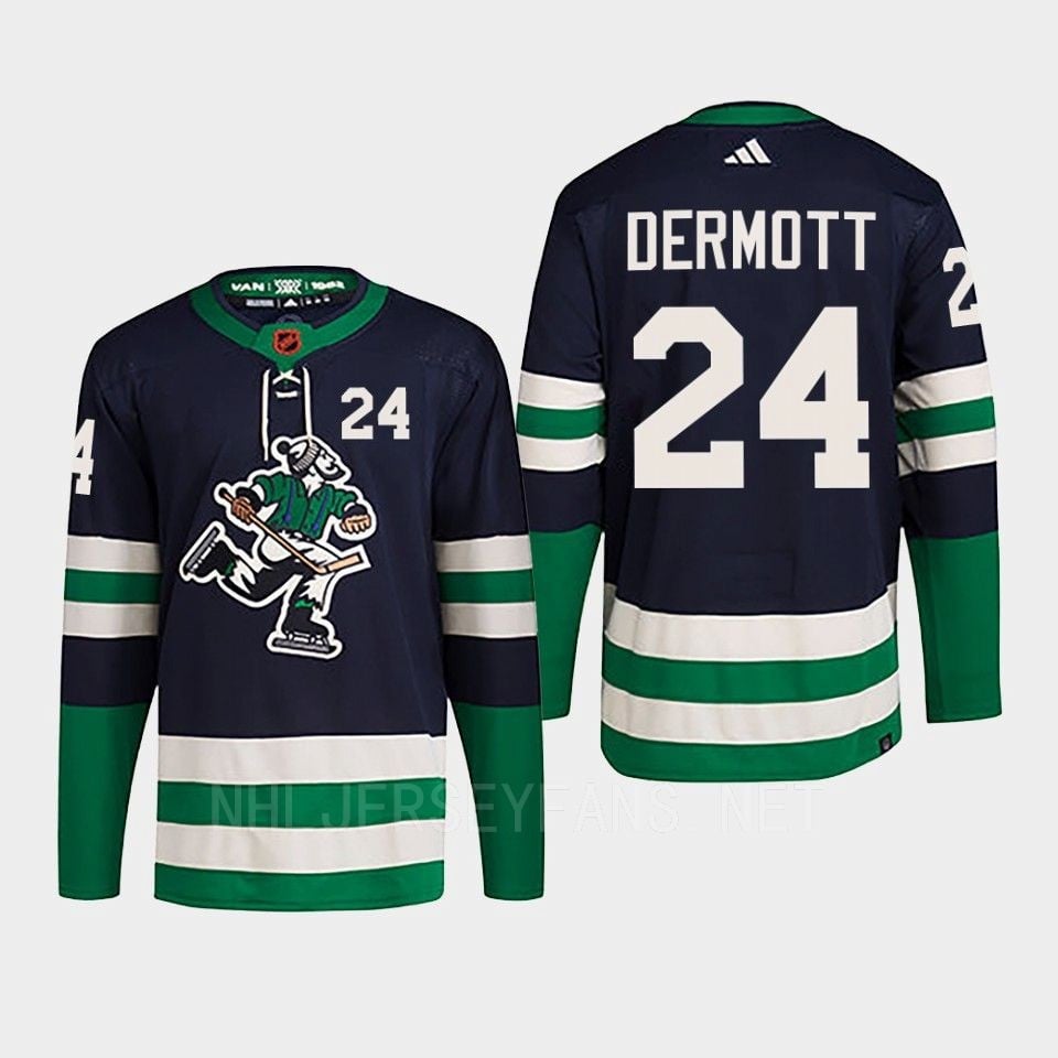Travis Dermott 24 Reverse Retro 2.0 2022 Vancouver Canucks Navy Hockey Jersey Primegreen - JS172 