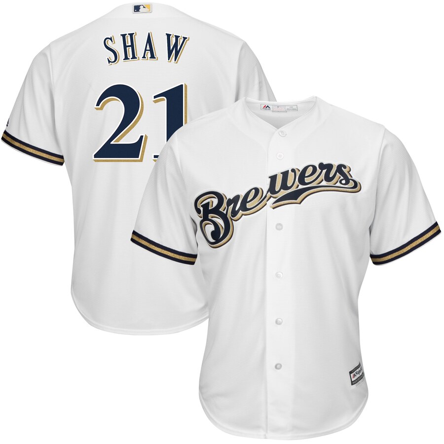 Travis Shaw Milwaukee Brewers Majestic Home Official Cool Base Replica Player Baseball Jersey - White
