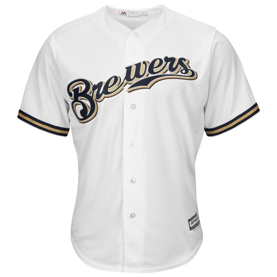 Alternative view of Travis Shaw Milwaukee Brewers Majestic Home Official Cool Base Replica Player Baseball Jersey - White