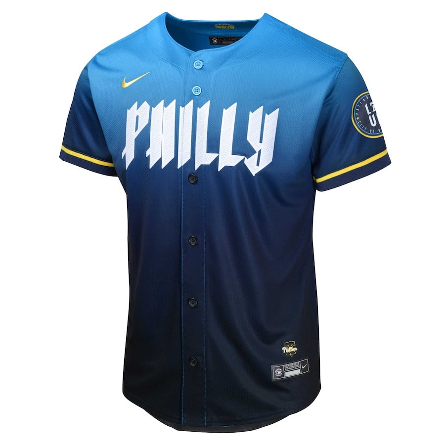 Alternative view of Trea Turner 7 Philadelphia Phillies 2024 City Connect Limited YOUTH Baseball Jersey - Blue 