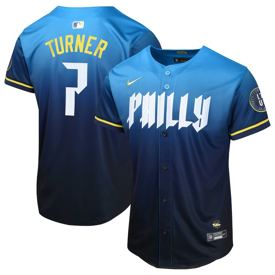 Trea Turner 7 Philadelphia Phillies 2024 City Connect Limited YOUTH Baseball Jersey - Blue 
