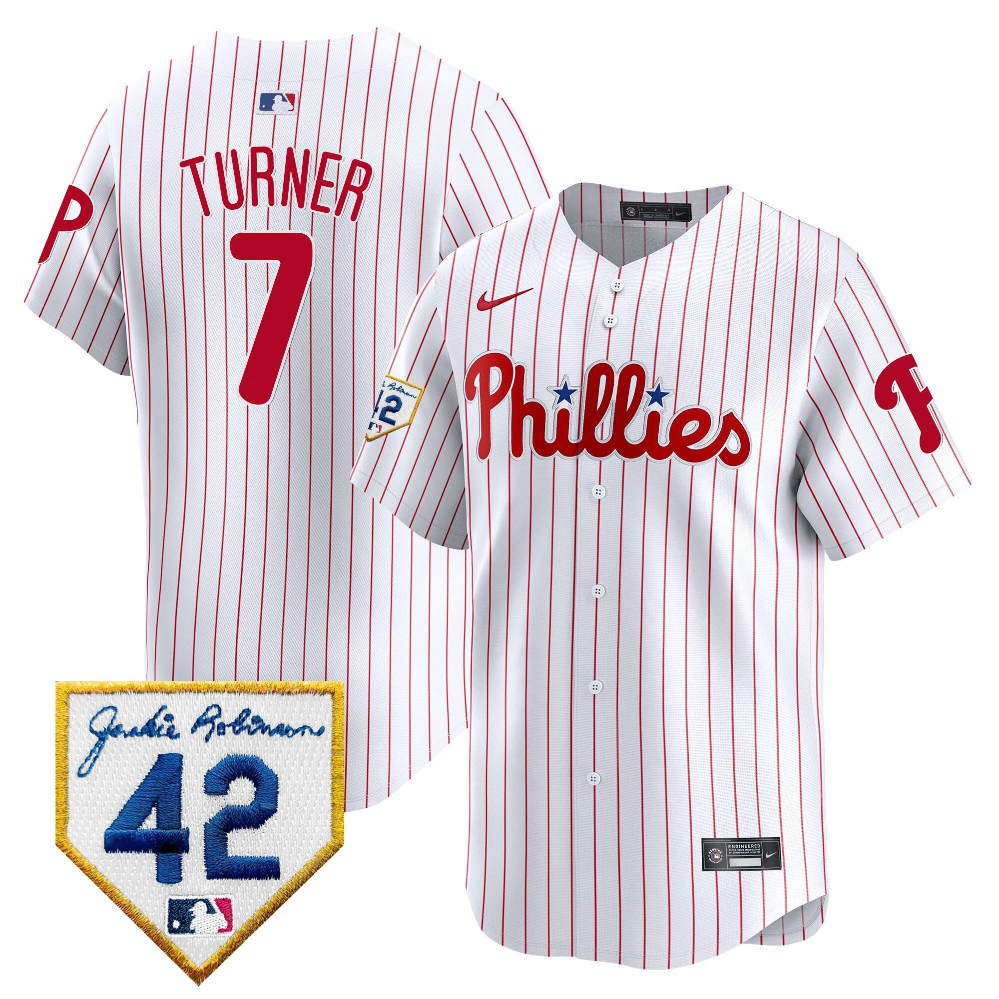 Trea Turner 7 Philadelphia Phillies 2024 Jackie Robinson Patch Men Baseball Jersey - White 