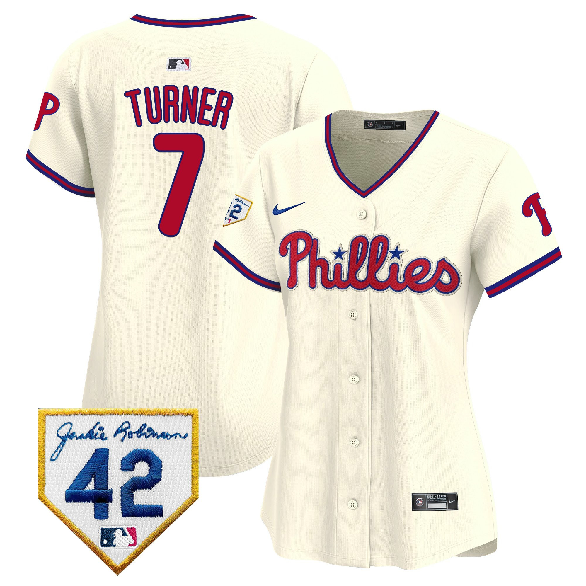 Trea Turner 7 Philadelphia Phillies 2024 Jackie Robinson Patch Women Baseball Jersey - Cream 