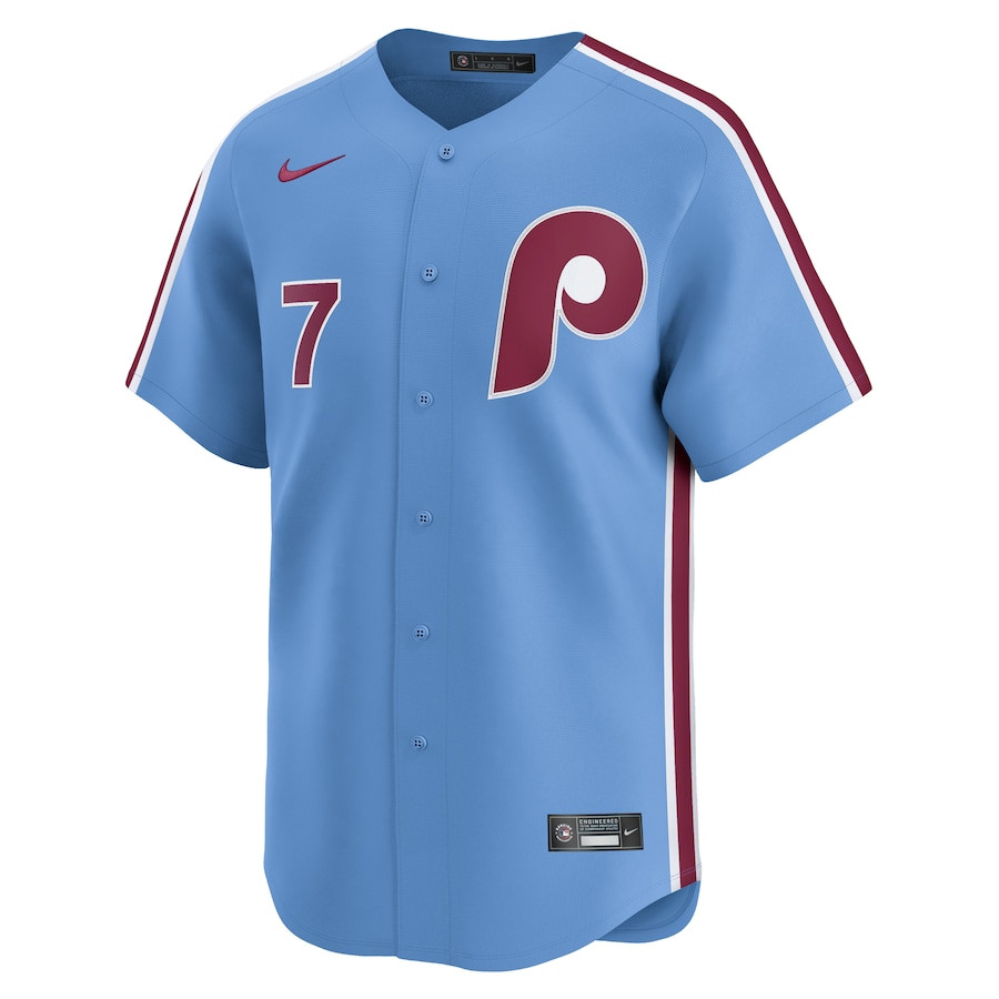 Alternative view of Trea Turner 7 Philadelphia Phillies Alternate Limited Men Baseball Jersey - Light Blue 