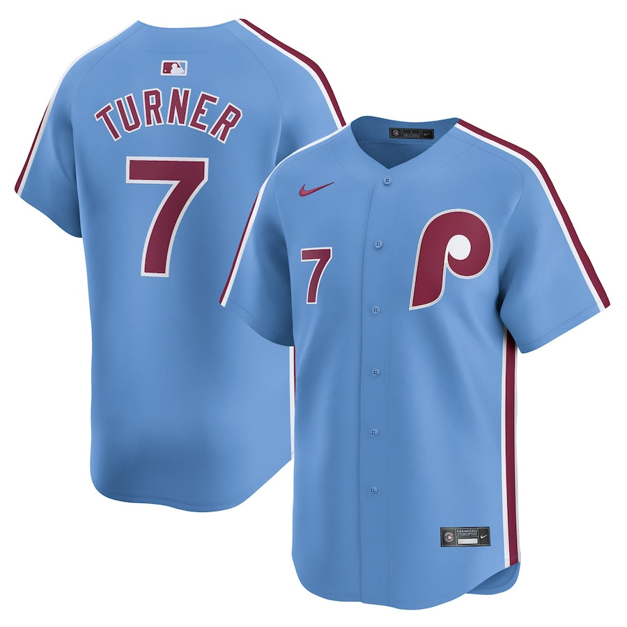 Trea Turner 7 Philadelphia Phillies Alternate Limited Men Baseball Jersey - Light Blue 