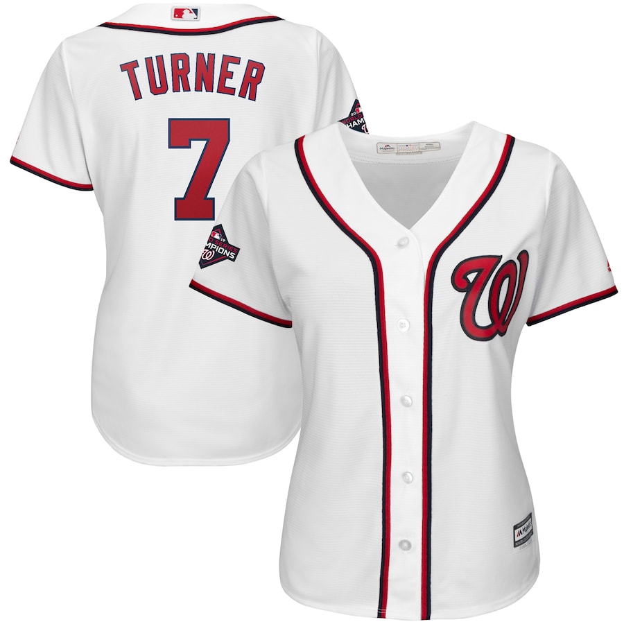 Trea Turner Washington Nationals Majestic Women's 2019 World Series Champions Home Cool Base Patch Player Baseball Jersey - White