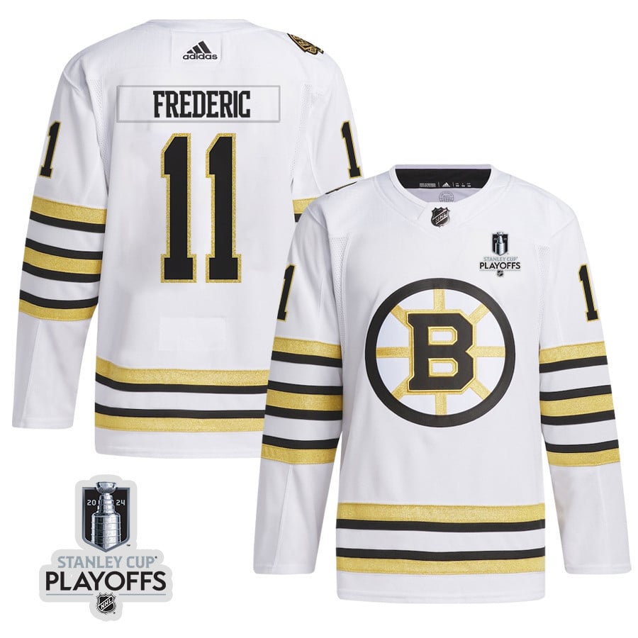 Trent Frederic 11 Boston Bruins 2024 NHL Playoffs Patch Away Hockey Jersey - Men, White - JS331 