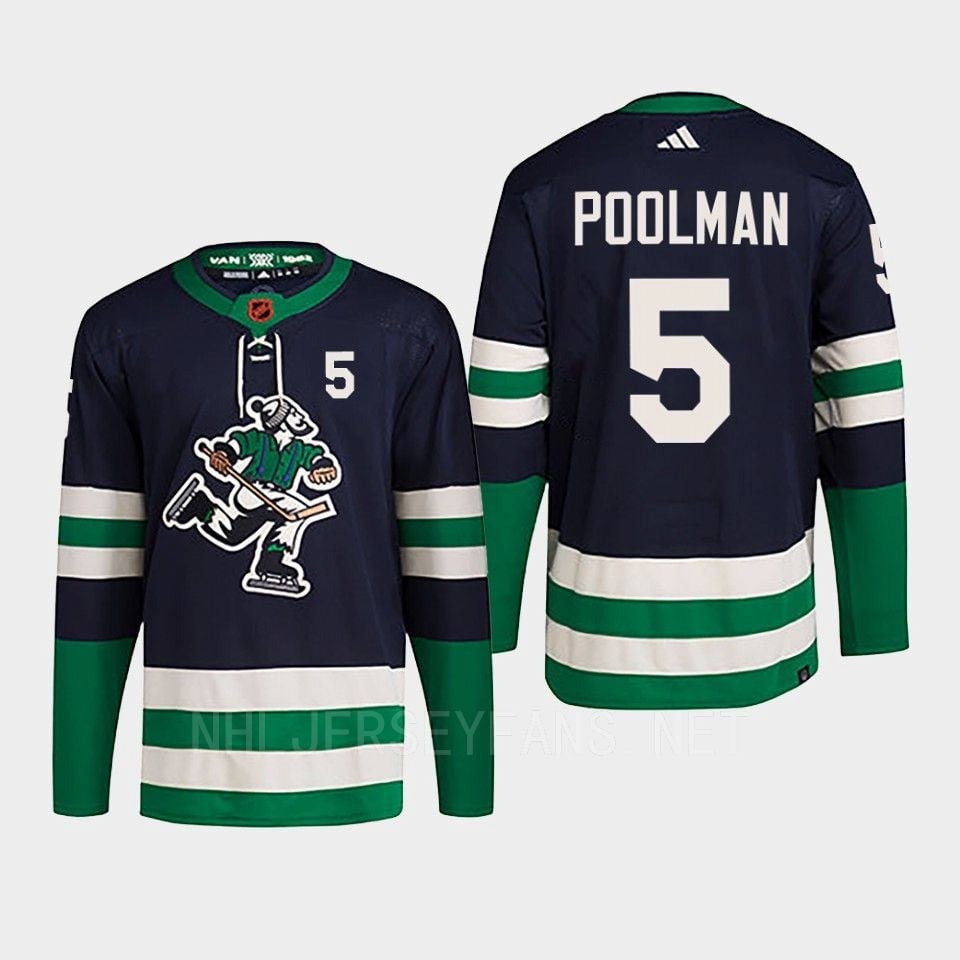 Tucker Poolman 5 Reverse Retro 2.0 2022 Vancouver Canucks Navy Hockey Jersey Primegreen - JS971 