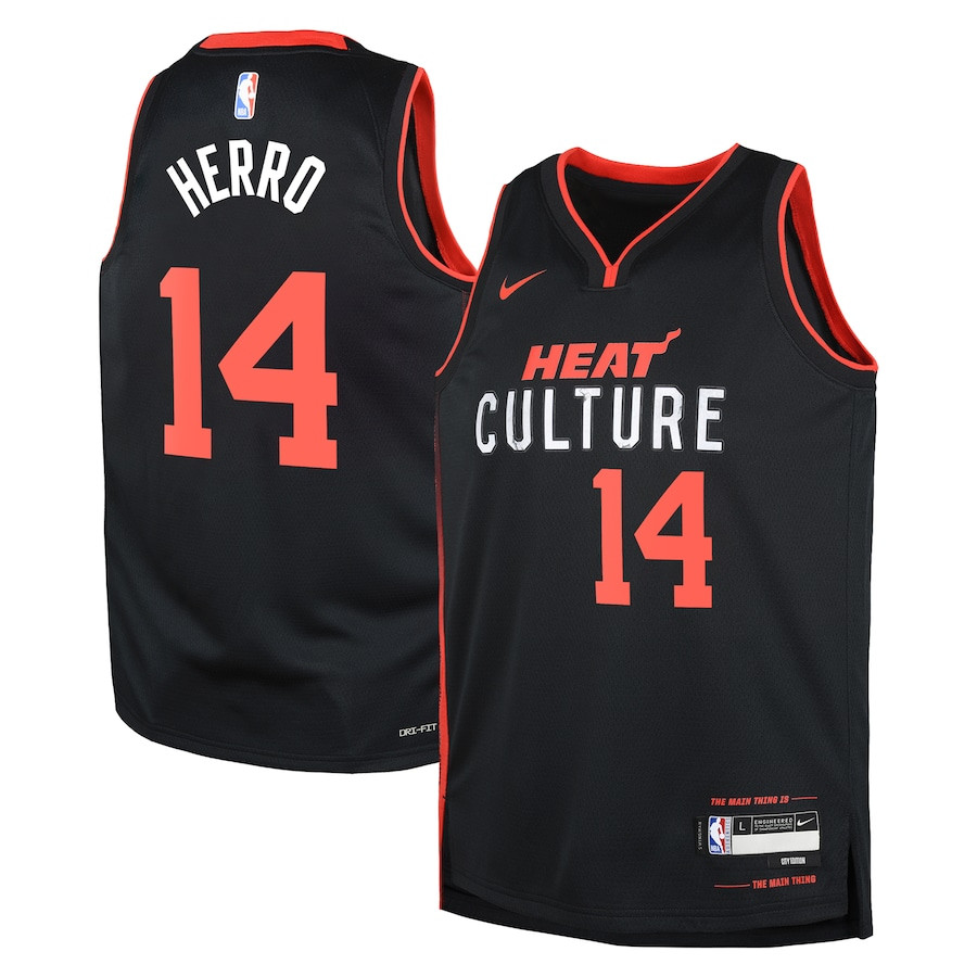 Tyler Herro 14 Miami Heat 2023/24 City Edition Swingman YOUTH Basketball Jersey - Black - JS705 