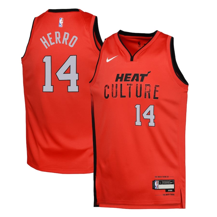 Tyler Herro 14 Miami Heat 2024/25 Swingman Player YOUTH Basketball Jersey - City Edition - Red - JS470 