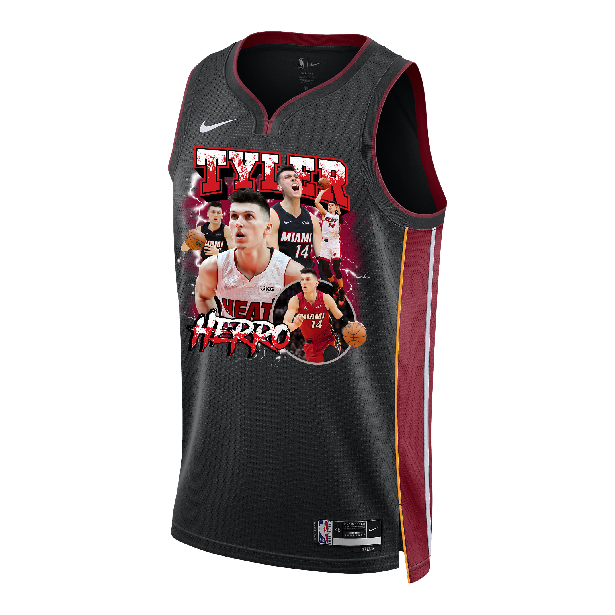 Alternative view of Tyler Herro 14 Miami Heat Scorching Success 2023 Champions Swingman Basketball Jersey - Black - JS698 