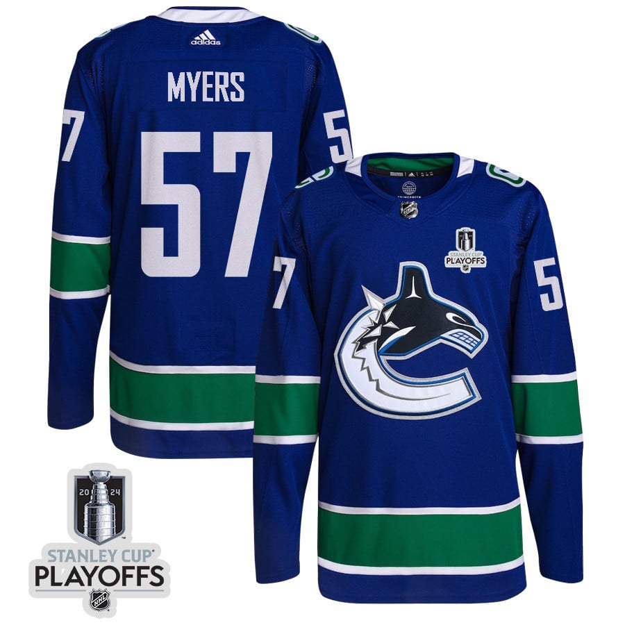 Tyler Myers 57 Vancouver Canucks 2024 NHL Playoffs Patch Home Hockey Jersey - Men, Blue - JS441 