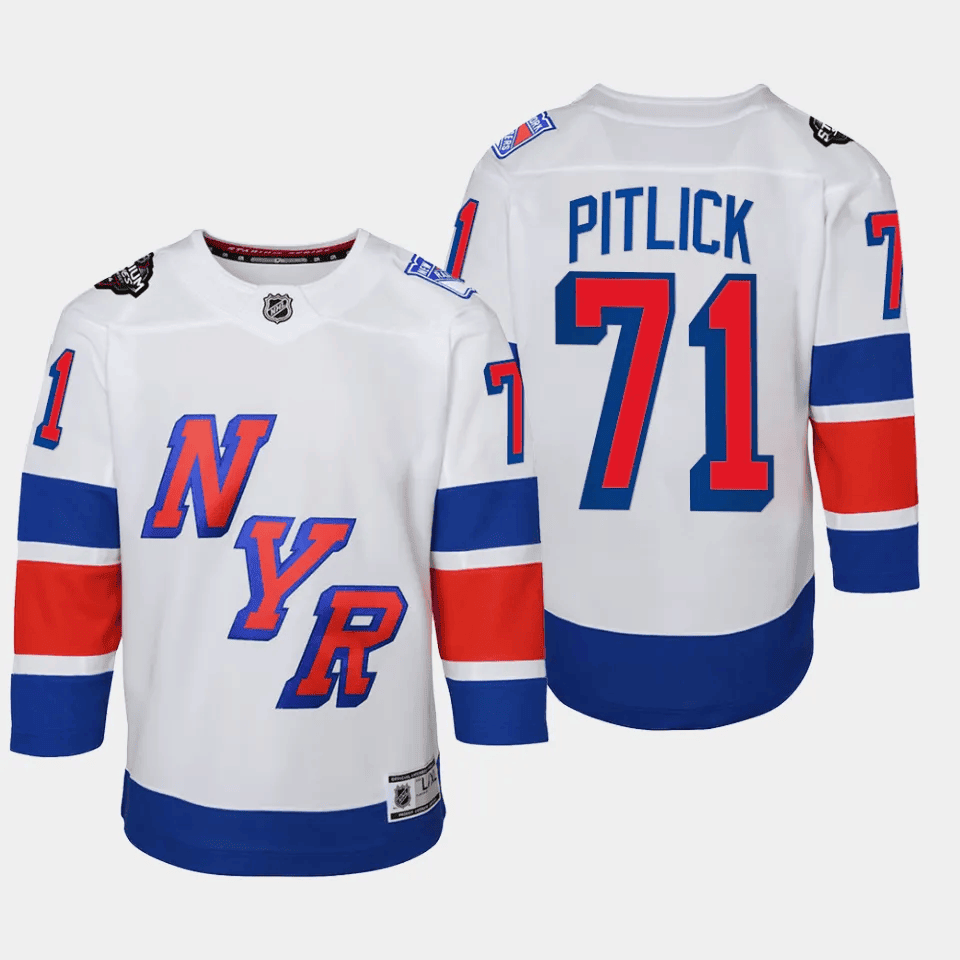 Alternative view of Tyler Pitlick 71 New York Rangers 2024 NHL YOUTH Stadium Series Hockey Jersey - White - JS680 