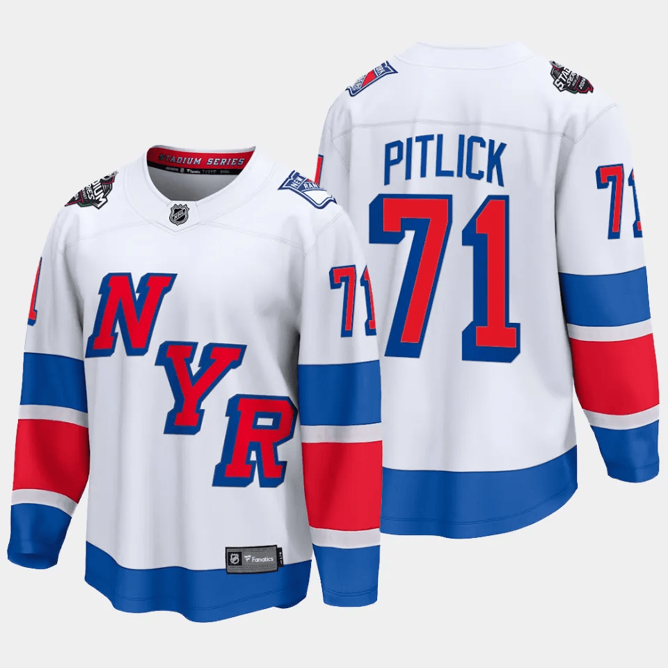 Alternative view of Tyler Pitlick 71 New York Rangers 2024 Stadium Series Patch Breakaway Hockey Jersey - Men, White - JS902 