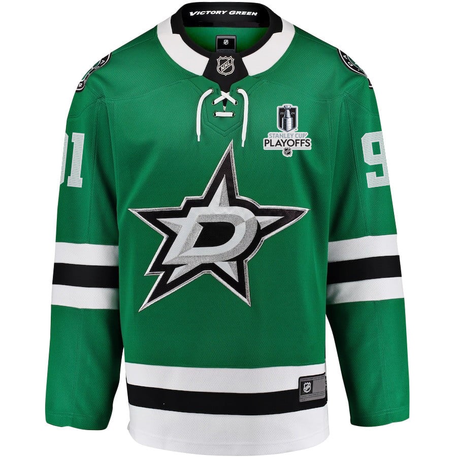 Alternative view of Tyler Seguin 91 Dallas Stars 2024 NHL Playoffs Patch Home Hockey Jersey - Men, Green - JS447 