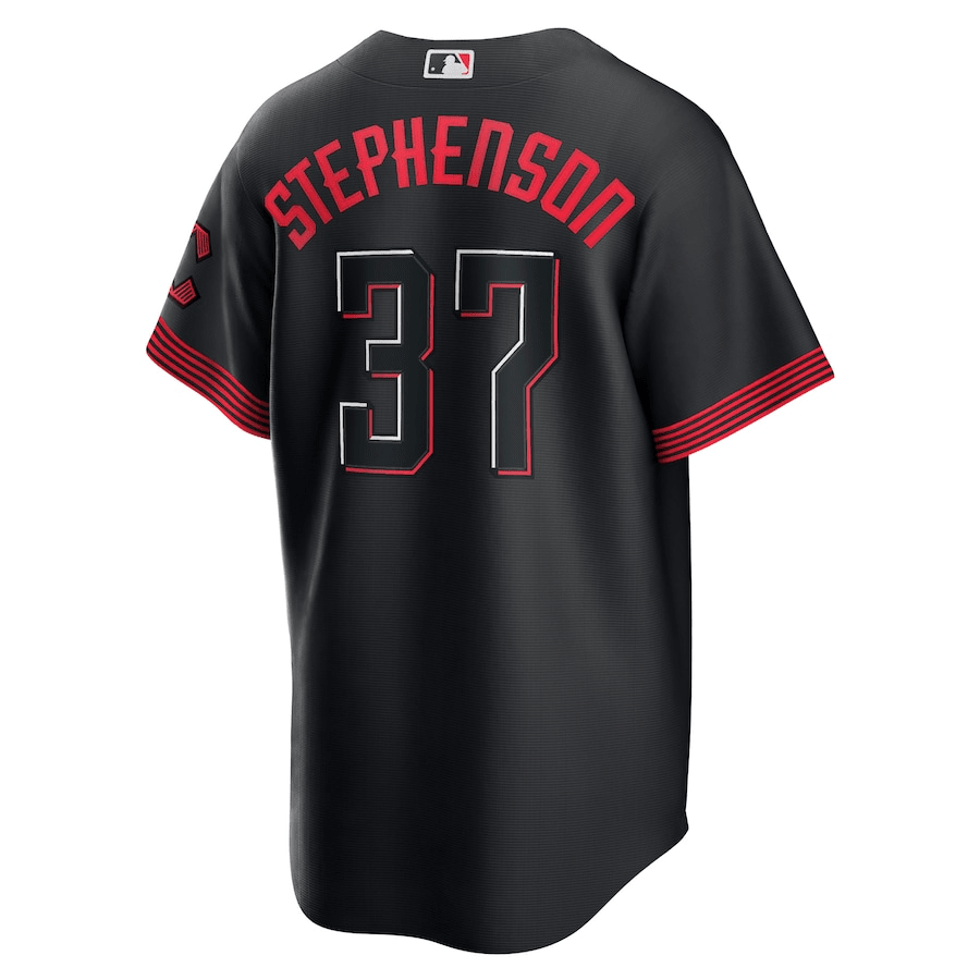 Alternative view of Tyler Stephenson 37 Cincinnati Reds 2023 City Connect Men Baseball Jersey - Black