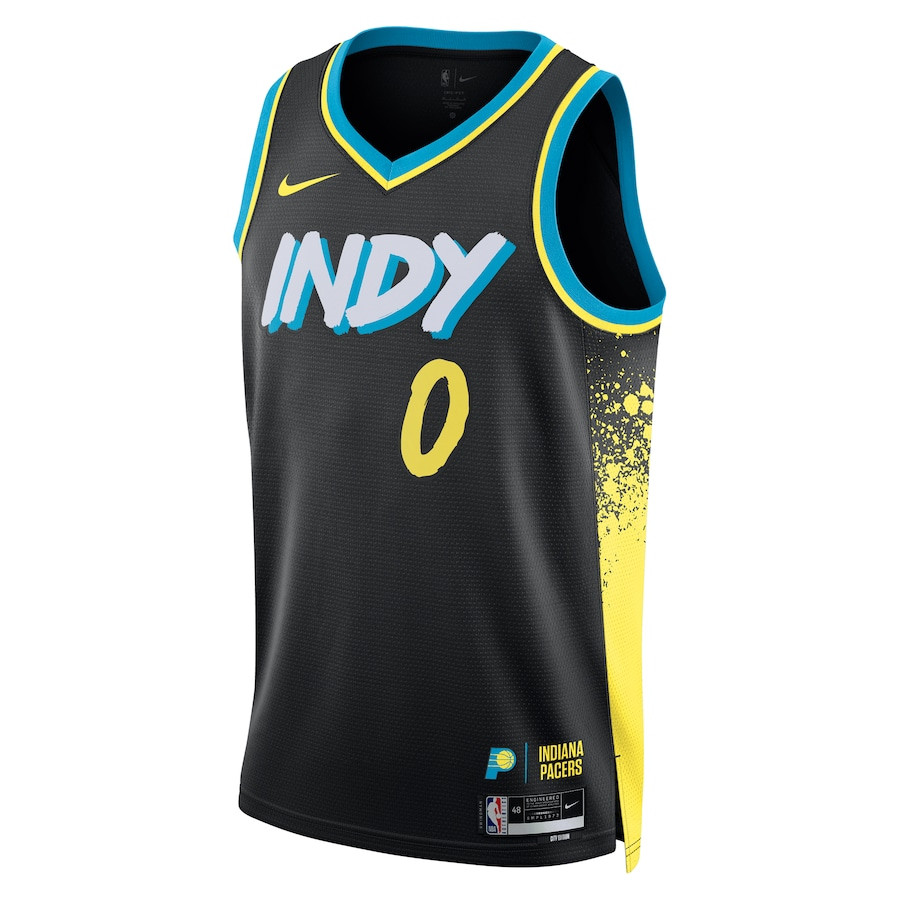 Alternative view of Tyrese Haliburton 0 Indiana Pacers 2023/24 City Edition Swingman Basketball Jersey - Black - JS491 