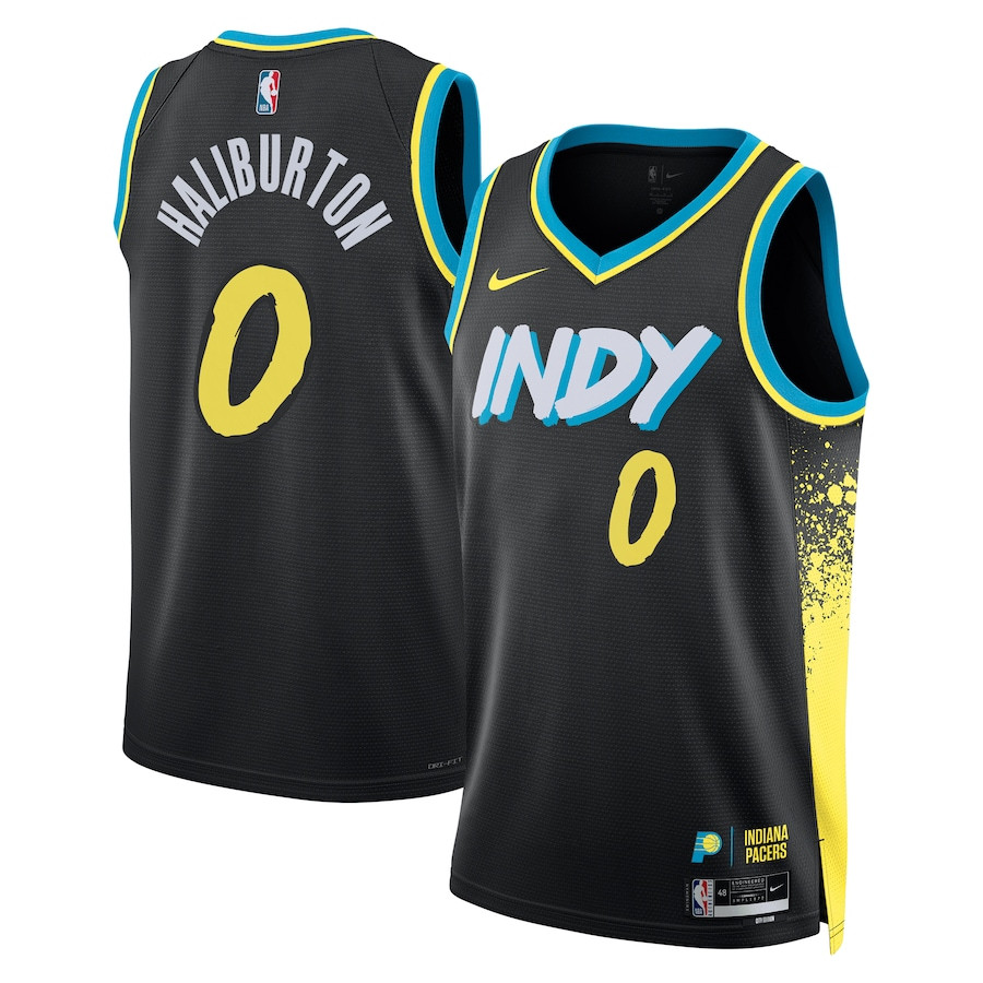 Tyrese Haliburton 0 Indiana Pacers 2023/24 City Edition Swingman Basketball Jersey - Black - JS491 