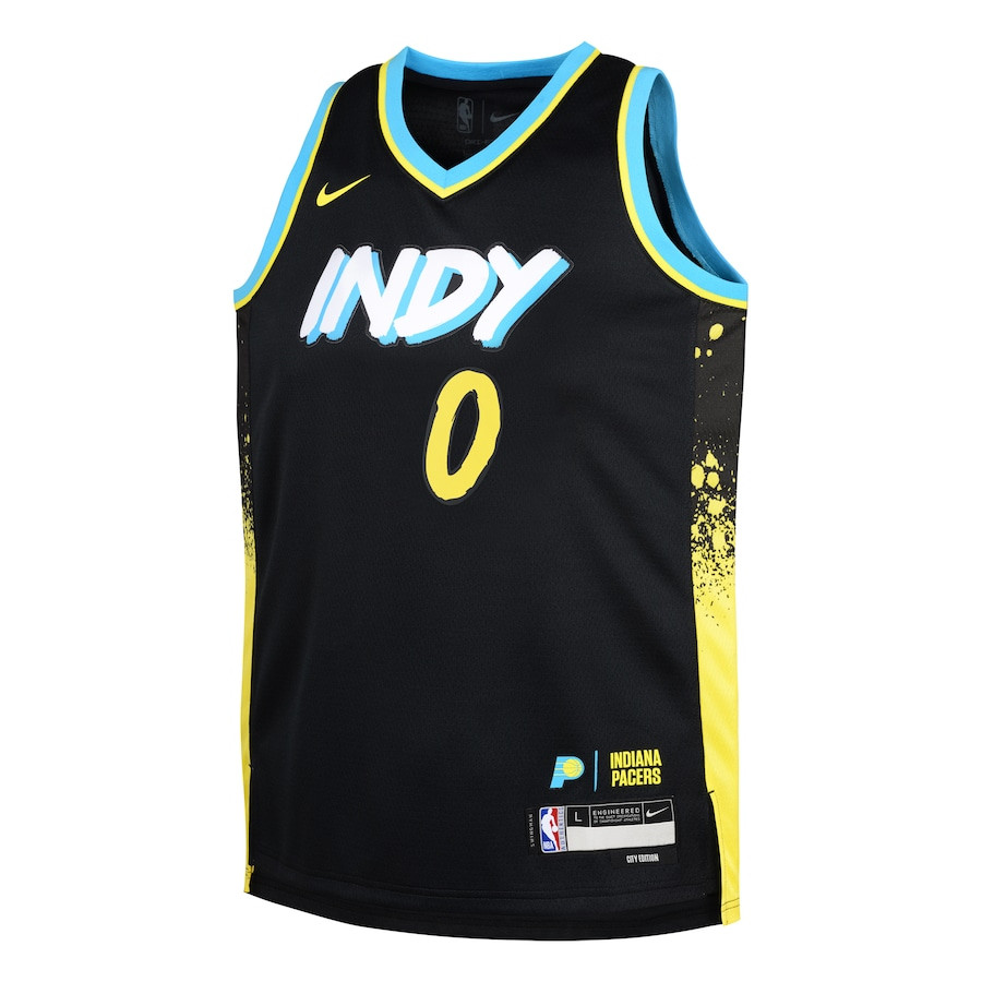 Alternative view of Tyrese Haliburton 0 Indiana Pacers 2023/24 City Edition Swingman YOUTH Basketball Jersey - Black - JS154 
