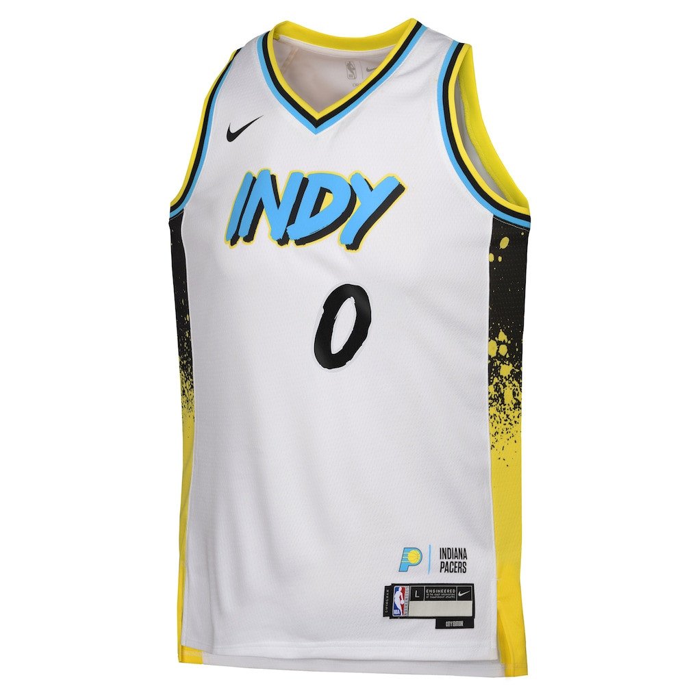 Alternative view of Tyrese Haliburton 0 Indiana Pacers 2024/25 Swingman Player YOUTH Basketball Jersey - City Edition - White - JS534 