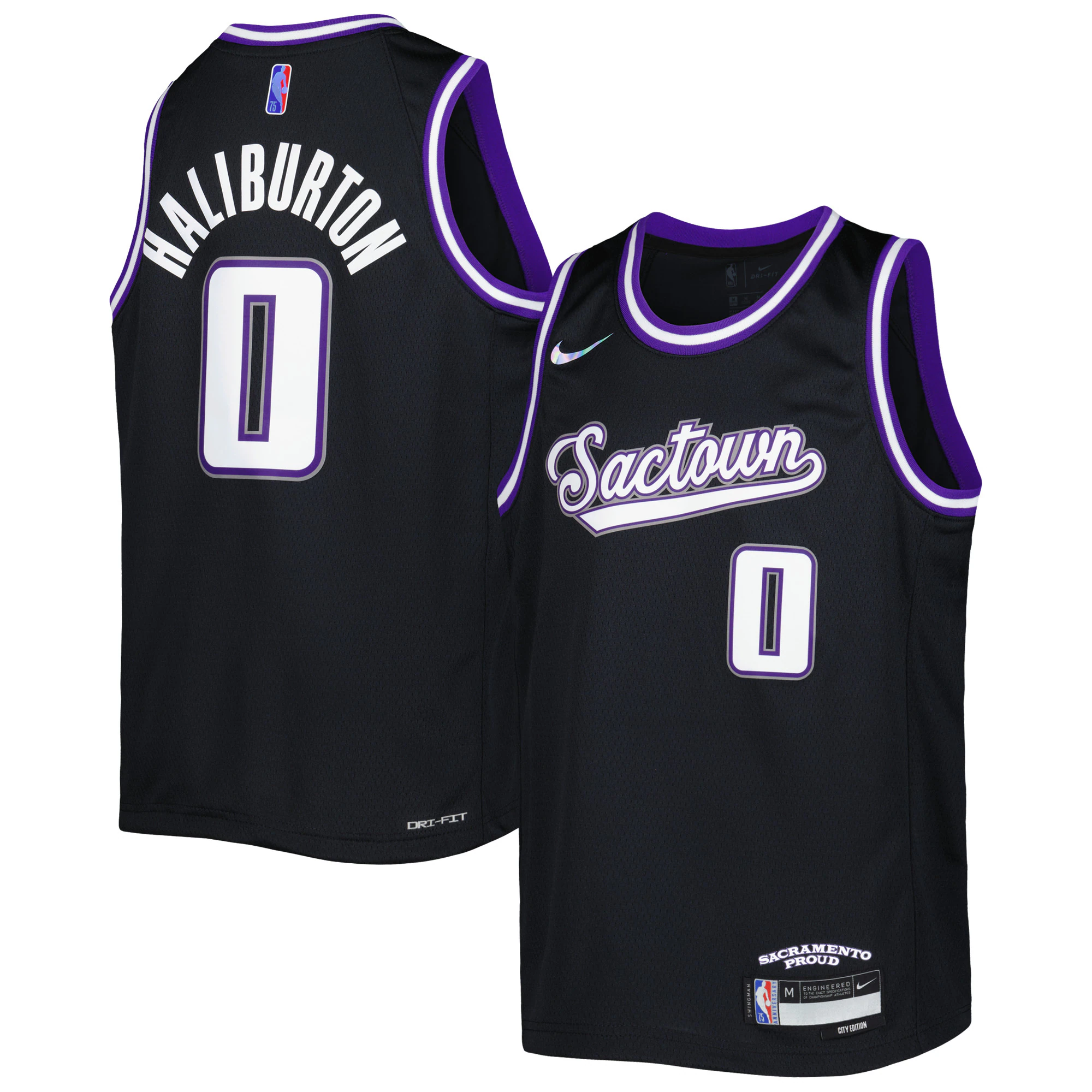Tyrese Haliburton Sacramento Kings Youth 2021/22 Swingman Basketball Jersey - City Edition - Black