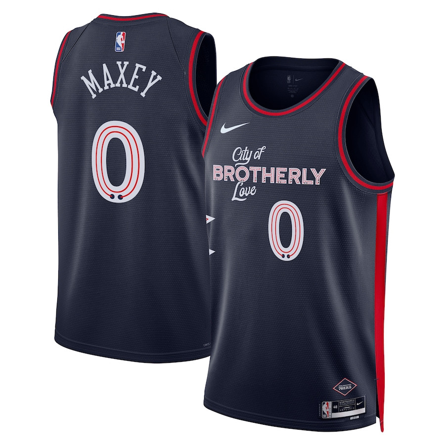 Tyrese Maxey 0 Philadelphia 76ers 2023/24 City Edition Swingman Basketball Jersey - Navy - JS354 