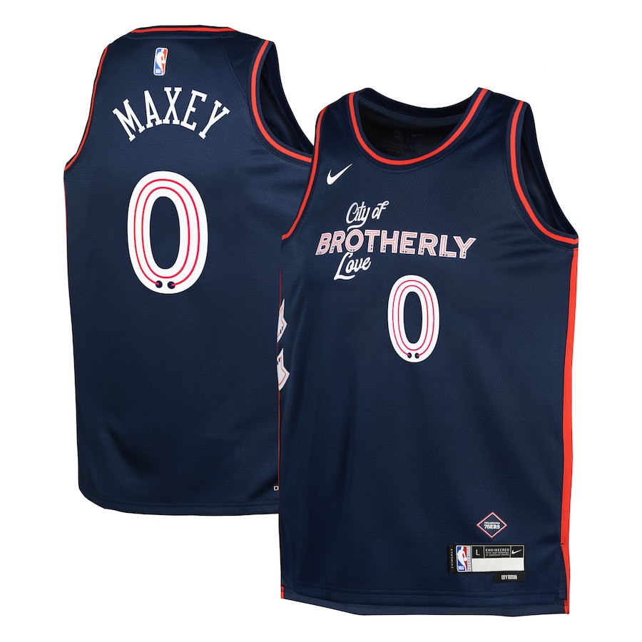 Tyrese Maxey 0 Philadelphia 76ers 2023/24 City Edition Swingman YOUTH Basketball Jersey - Navy - JS779 