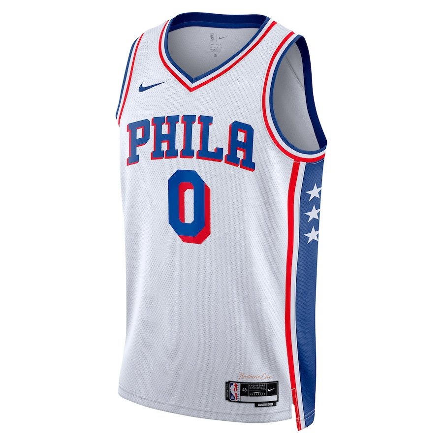 Alternative view of Tyrese Maxey 0 Philadelphia 76ers 2023/24 Swingman Basketball Jersey - Association Edition - White - JS284 