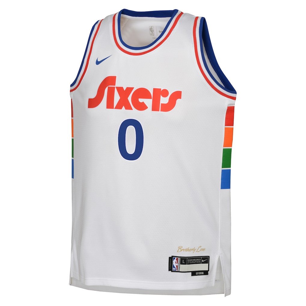 Alternative view of Tyrese Maxey 0 Philadelphia 76ers 2024/25 Swingman Player YOUTH Basketball Jersey - City Edition - White - JS432 
