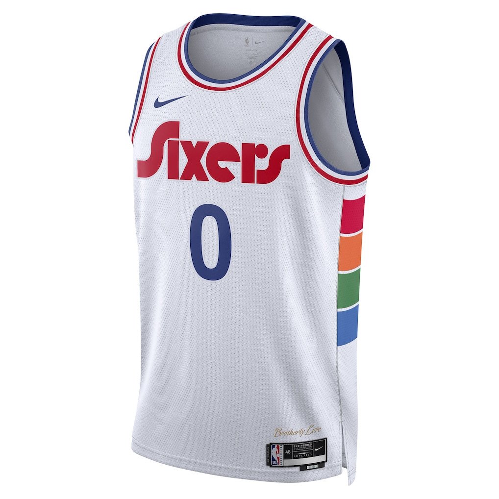 Alternative view of Tyrese Maxey 0 Philadelphia 76ers Unisex 2024/25 Swingman Player Basketball Jersey - City Edition - White - JS116 