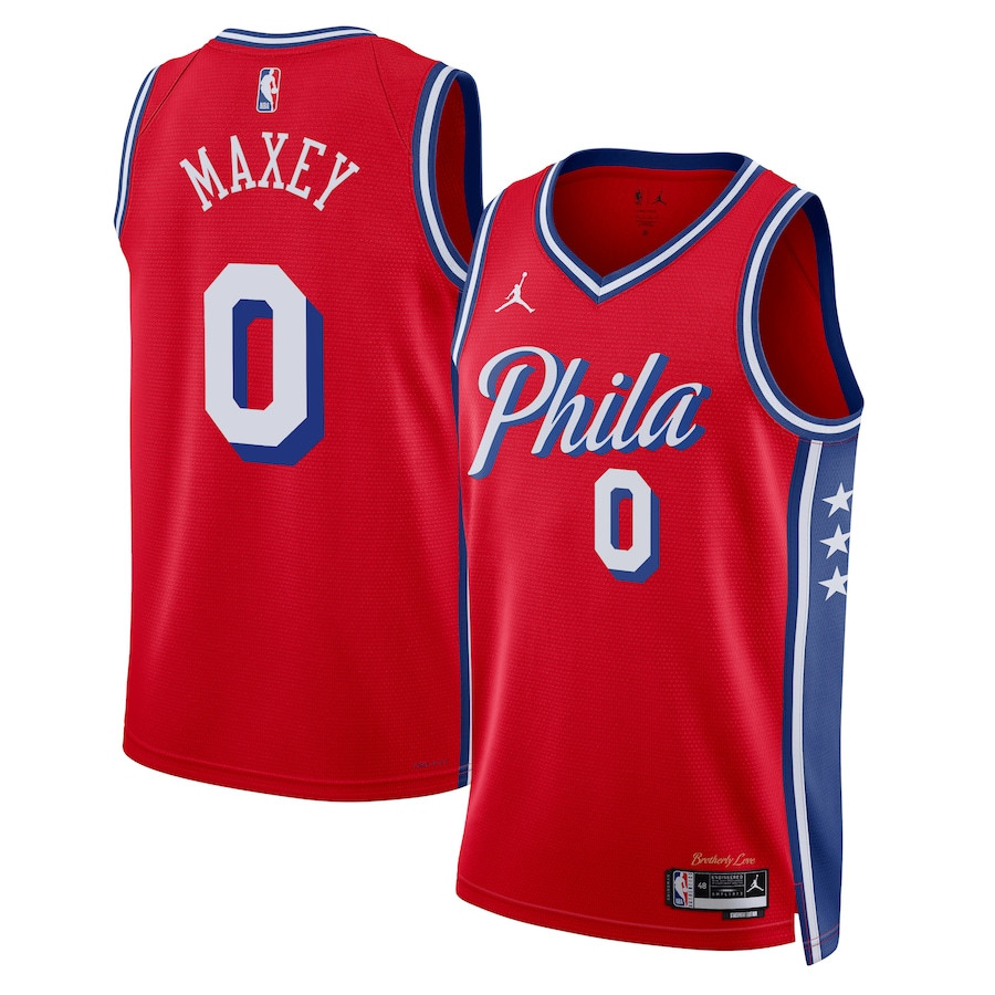 Tyrese Maxey 0 Philadelphia 76ers Unisex Swingman Basketball Jersey - Statement Edition - Red - JS876 