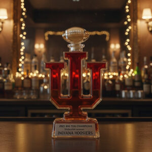 Alternative view of Indiana Hoosiers 2025 Championship Commemorative Trophy Whiskey Bottle