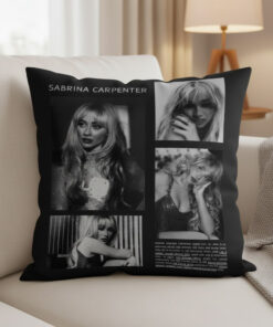 Sabrina Carpenter Black and White Photo Collage Throw Pillow