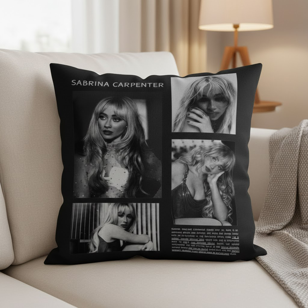 Sabrina Carpenter Black and White Photo Collage Throw Pillow