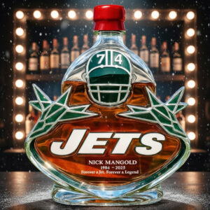 Alternative view of New York Jets Nick Mangold 1984-2025 Forever A Jet Forever A Legend Whiskey Bottle