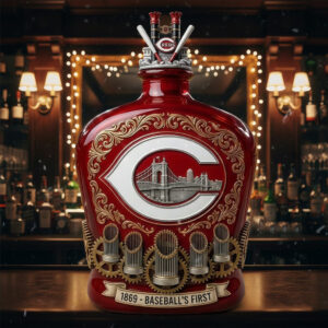 Alternative view of Cincinnati Reds Baseballs First 1869 Championship Whiskey Bottle